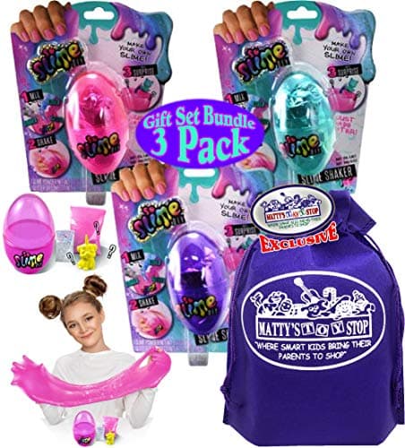 So Slime DIY Slime Shaker/Maker Eggs Blind Pack Pink, Purple & Teal Gift Set Party Bundle with Bonus Matty's Toy Stop Storage Bag - 3 Pack (Assorted)
