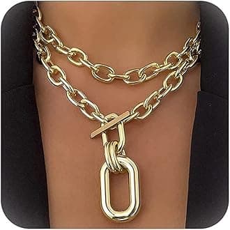 Chunky Gold Necklace Statement Necklaces Stack Dainty Gold Chain Necklace Women Layered Charm Necklace for Women Vintage Thick Necklace for Women Trendy Jewelry Gifts for Women