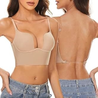 AMDOLE Sale Clearance Items,Women Low Back Bras Convertible Push Up Deep Plunge Bra Seamless U Shape Back Multiway Padded Backless Bra Plunge Bralette for Front Low Cut Dress,B-Beige,80D