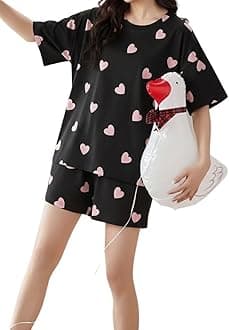 Women Korean Shorts Pajama Set Cotton Blend Nightwear Set Top & Shorts Sleepwear Lounge Wear Soft Comfortable Night Suit Ladies Summer Night Dress Co-Ord Home Wear Set