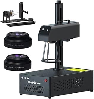 ComMarker B4 50W Max Fiber Laser Engraver with Rotary Axis,Support LightBurn Laser Engraving Machine with 2 Different Size Lens,Fiber Laser Marking Machine for Jewelry,Sliver,Tag,Tumblers,Brass