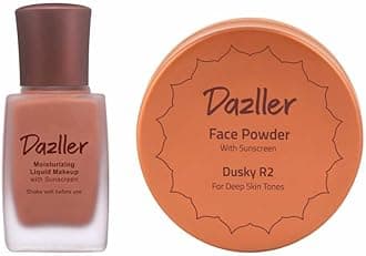 Dazller Face Combi Pack (Dusky R2) : Moisturizing Liquid Makeup (Tinted Finish), 27mL + Face Powder (Soft Finish), 30g, Lightweight, with Added Sunscreen, Skin-Friendly Ingredients, Paraben-Free, 100% Vegan, Perfect Everyday Wear