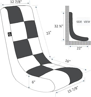 The Crew Furniture Classic Video Rocker Floor Gaming Chair, Kids and Teens, Checkered PU Faux Leather, Black/Blue