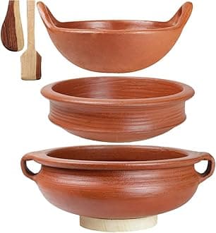 Craftsman India Online Clay Handi/Pot for Cooking and serving Combo 1, 1 & 2Liter