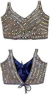 Vihu Fashion Women's Multicolor Phantom Silk Sequin Sleeves Saree Blouse (Half Sleeves Included)