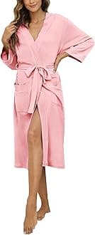 HEARTNICEWomens Cotton Robe, Soft Kimono Spa Knit Long Bathrobe Lightweight Loungewear