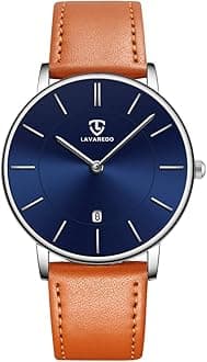 Watch, Mens Watch, Minimalist Fashion Simple Wrist Watch Analog Date with Leather Strap