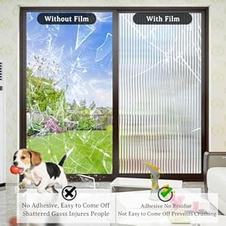 Lifetree Reeded Glass Window Film Privacy: 3D Decorative Vinyl Window Privacy Film Static Cling UV Blocking for Glass Windows Door (Glue, 60 * 300cm)