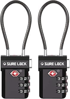 SURE LOCK TSA Compatible Travel Luggage Locks, Inspection Indicator, Easy Read Dials (BLACK 2 PACK)