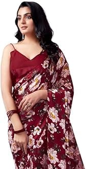 SIRIL Women's Georgette Floral Printed Saree With Unstitched Blouse Piece