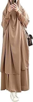 Womens Muslim Abaya Solid Prayer Dress Islamic Maxi Kaftan with Hijab Dubai Full Length 2 Piece Dress