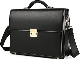 Briefcases for Men Business Mens Leather Briefcase Locking Black Laptop Messenger Bag Lawyer Hard Case
