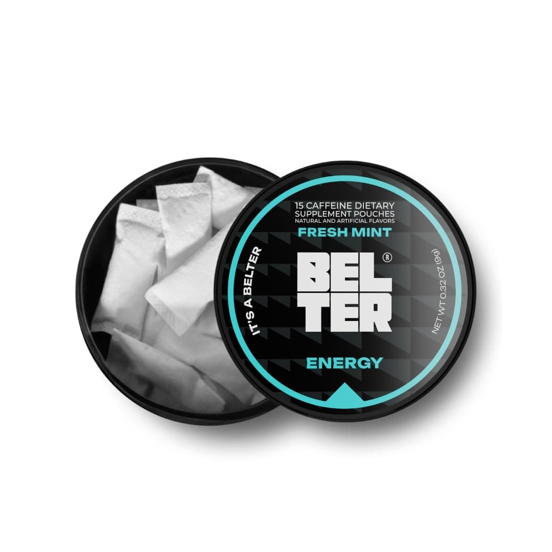 BELTER - Fresh Mint - Caffeine Pouches - 15 Count - Fast-Acting - Zero-Calorie Energy Boost - 96mg Caffeine Per Pouch - Ideal for Sports, Gym, Gaming, & Work