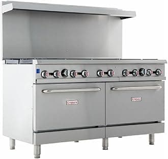 EMPURA 60" Freestanding Liquid Propane Range | Cooking Stove with Dual Standard Oven and (10) Cast-Iron Open Burners for Restaurant Hotel | 362,000 BTU | 60"W x 32-5/8"D x 60-3/8"H, Stainless Steel