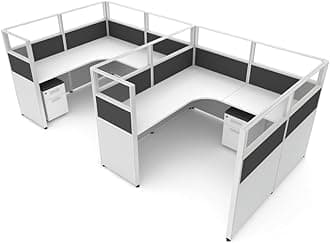 SUNLINE Office Cubicle Kit - Modular Office Furniture Kit with 7 Layout Options, Adjustable Panels and Mobile Storage, Easy-Assembly Desk System for Modern Workspaces - Charcoal
