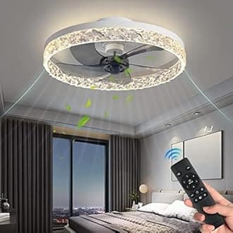 KINDLOV Modern Indoor Flush Mount Ceiling Fan with Lights,Dimmable Low Profile Ceiling Fans with Remote Control,Smart 3 Light Color Change and 6 Speeds for Bedroom Living Room Kitchen,White…