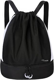RyacoDrawstring Bags Drawstring Gym Bag Water-Resistant Sports Backpack, String Sackpack with Shoes Compartment Insided Separation Bag for Gym Sport School Swimming Beach