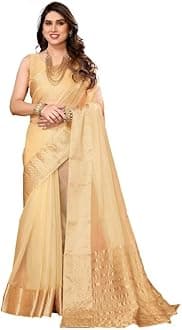 Satrani Women'S Organza Jacquard Border Saree With Unstitched Blouse Piece