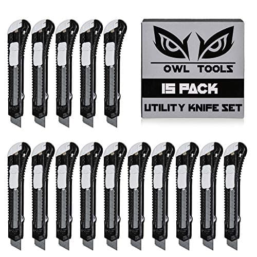 15 Pack - Utility Knife Box Cutter (18mm Retractable Blade Box Cutters with Bonus 15 Replacement Blades) Perfect for Moving, Cutting Cardboard Boxes, DIY Projects