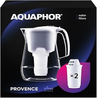 Provence White Water Filter Jug Counter Top Design with 4.2L Capacity, 2 X A5 Filters Included, Reduces Limescale, Chlorine & Microplastics, Perfect for Families, Premium Quality Glass Effect