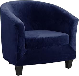 MIFXIN Tub Chair Slipcover 2-Piece Velvet Barrel Club Chair Covers with Cushion Cover Stretchy Soft Washable Armchair Sofa Couch Furniture Protector for Living Room Hotel Counter Cafe (Navy)