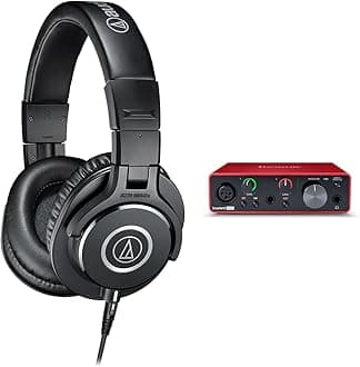 ATH-M40x Professional Studio Monitor Headphone, Black, 90 Degree Swiveling Earcups & Focusrite Scarlett Solo (3rd Gen) USB Audio Interface with Pro Tools | First