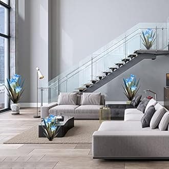 Homight Metal Agave Lily Statue - Stainless Steel - Outdoor Garden Statue - 2 Big Blue Lilies