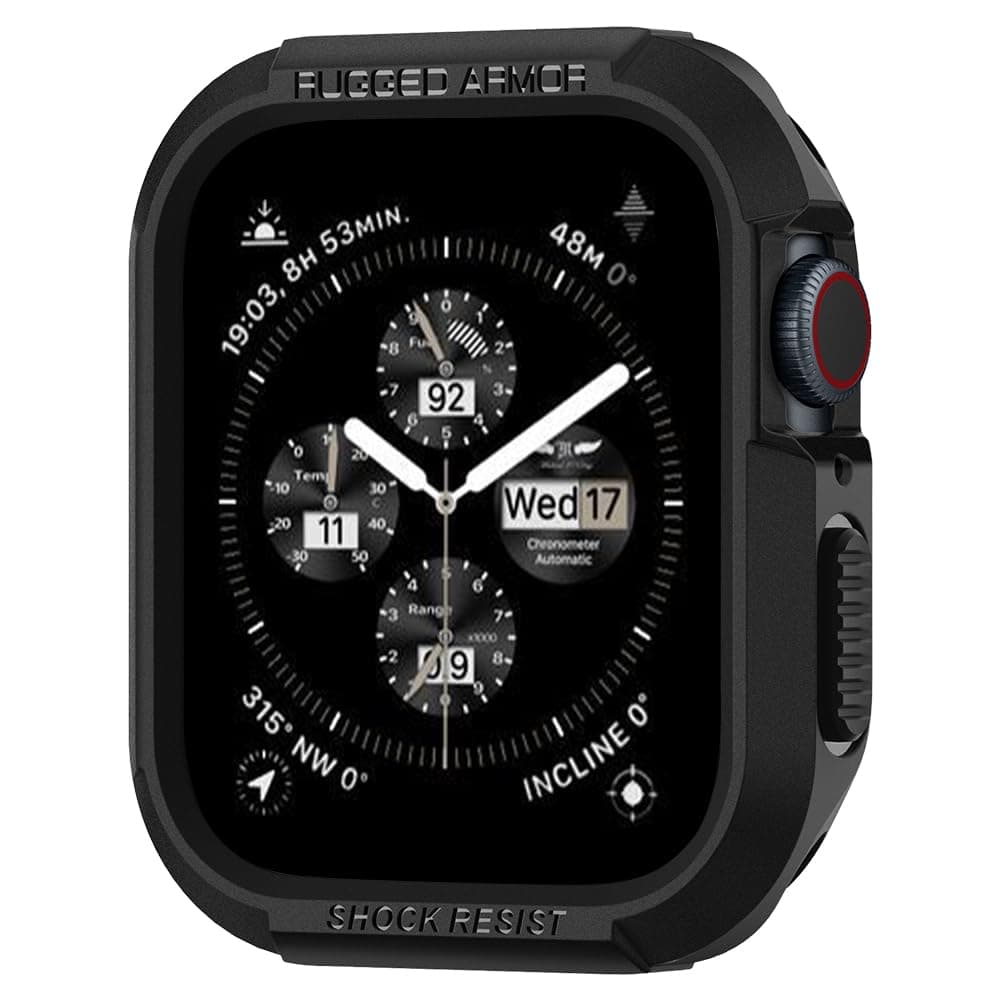Spigen Rugged Armor Designed for Apple Watch Case Series SE3/9/8/SE2/7/6/SE/5/4 45mm/44mm Durable TPU Cover - Black