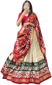 Women's Printed Tussar Silk With Leheriya And Foil Print Lehenga choli Set