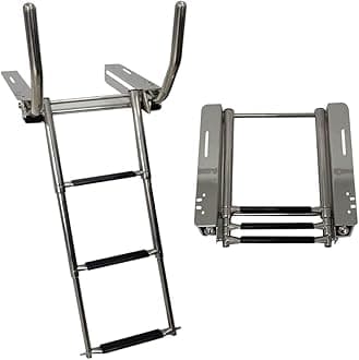 Under Platform Telescoping Boat Ladder with Retractable Handrail – 316 Stainless Steel, Rust-Resistant, 400 lbs Capacity, Space-Saving Design for Boat & Yacht