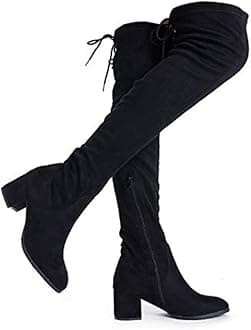 DREAM PAIRSWomen's Laurence Over The Knee Thigh High Chunky Heel Boots