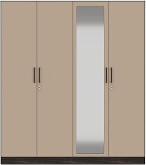 Wakefit Wardrobe | 1 Year Warranty | Engineered Wood Almirah, Cupboard for Clothes Storage | 4 Door, Mirror, 4 Shelves, 2 Drawers, 2 Hanging Space | Cashmere Plus - Wyoming Maple-Frappe
