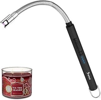 – Candle Rechargeable Electric Arc Lighter Stainless Steel Housing & Hanging Hook with 360° Flexible Neck (Black)