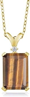 Gem Stone King 5-10 Cttw Gemstone Birthstone and White Diamond Pendant Necklace for Women | 18K Yellow Gold Plated Silver | Emerald Cut 14X10MM with 1MM Round Accent | 18 Inch Chain