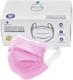 Careview N95 3 Ply Disposable Surgical Face Mask Box with FABRIC Earloop and built in Nose Pin, Certified by BFE>99% and PFE > 95%, SITRA, DRDO, ISO and CE (Pack of 50, PINK)