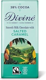 Divine 38% Cocoa Milk Chocolate with Salted Caramel 90g Bar – Fairtrade Milk Chocolate – Crunchy Salted Caramel – Ethical Premium Chocolate