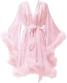 Women's Feather Robe Silk Satin Bridal Dressing Gowns Short Nightgown Bathrobe Sleepwear Maternity Photoshoot Robe