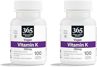 365 by Whole Foods Market, Vitamin K 120 MCG, 100 Tablets (Pack of 2)