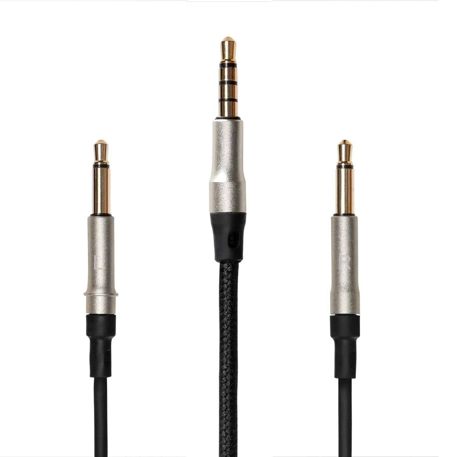 1.2m Cable with Mic & Remote for 99 Classics Walnut Silver | 3.5mm Male to Dual TS Mono 3.5mm Male Connector Plug | Kevlar Reinforced Fabric | Oxygen-Free Copper