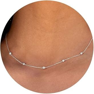 VRIUA Necklaces for Women - 14K Gold/Silver Plated Dainty Chain Necklace with Five Charms: Diamond, Bow, Snowflake, Cross, Flower, Clover, Butterfly, Heart, Star of David, and Star Trendy Jewelry