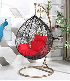 Blissful Backyards India Single Seater Swing Chair with Stand & Cushion Outdoor Indoor Balcony Garden Patio,Powder Coated Frame,UV Protected Wicker,Premium Cushion AF_in_004