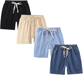 FedMois Boys' Summer Shorts Cotton, Pack of 4