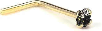 Gold Nose Stud 1.5mm Cubic Zirconia Stone Stud Piercing L Shape Post 24 Gauge