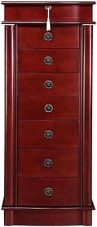 Alveare HomeNorth Jewelry Armoire – Locking Storage Organizer with Seven Spacious Drawers, Walnut