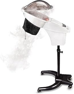 Hair Steamer Hair Mister Hooded Ozone O3 Micro Mist Hair Care Professional Machine White UV Protect Paint Unit Barber Shop Red Blue Light Black Natural Hair Deep Conditioning Wheel Base ET1408BM