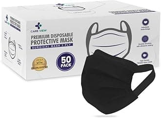 - Careview N95 3 Ply Disposable Surgical Face Mask Box with FABRIC Earloop and built in Nose Pin, Certified by BFE>99% and PFE > 95%, SITRA, DRDO, ISO and CE (Pack of 50, BLACK)