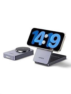 Ugreen MagFlow Wireless Charger, 2-in-1, Magsafe, Max 15W/7.5W/5W, Fast Charging, Foldable, Can Charge 2 Devices Simultaneously, Magnetic Stand, Adjustable Angle, Alloy Texture, iPhone 17/16/15/14/13