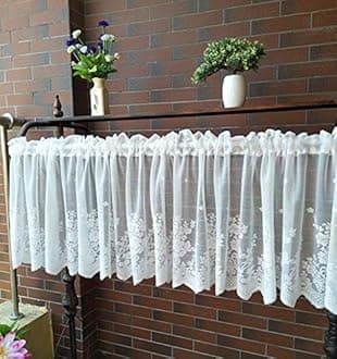 Molaxhome White Lace Valances for Windows 51x16inch, Lace Floral Embroidered Semi Sheer Curtain for Kitchen Cafe Dinning Bath Room 1 Pcs (White)