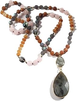Yomisa Boho Necklaces for Women/Men Trendy,32/35/36 Inch Natural Stone Beaded Long Pendant Necklaces for Womens,Handmade Bohemian Fashion Chakra Chunky Statement Charm Necklace Jewelry Gift