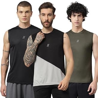 ATICX Men's Polyester Sports Sleeveless T Shirt - Gym Vest, Workout Sando, Training Tank Top, Cut Sleeves Quick Dry Tee for Running, Swimming, Badminton, Fitness & Sports